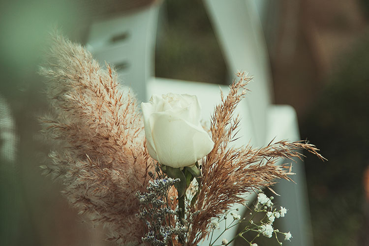 Couple posing together in a country setting.